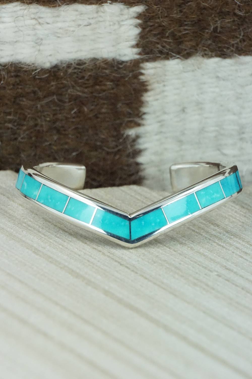 Turquoise & Sterling Silver Inlay Bracelet - Lawrence Loretto