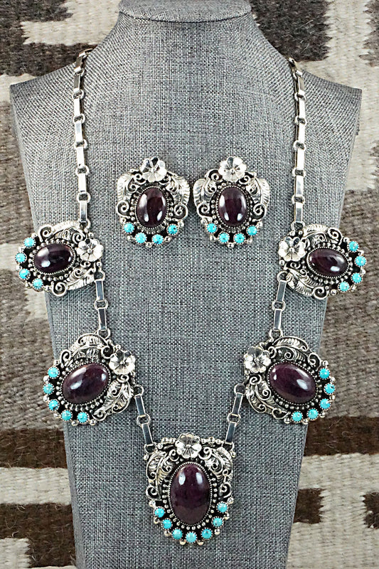 Turquoise, Spiny Oyster & Sterling Silver Necklace Set - Sandra Parkett