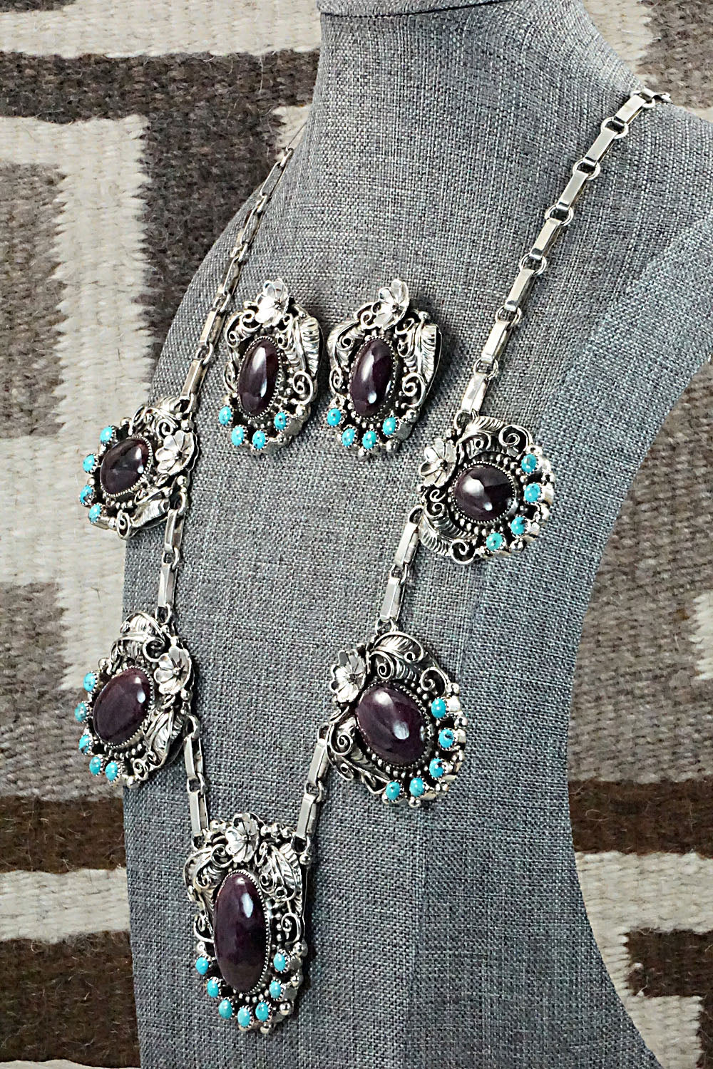 Turquoise, Spiny Oyster & Sterling Silver Necklace Set - Sandra Parkett