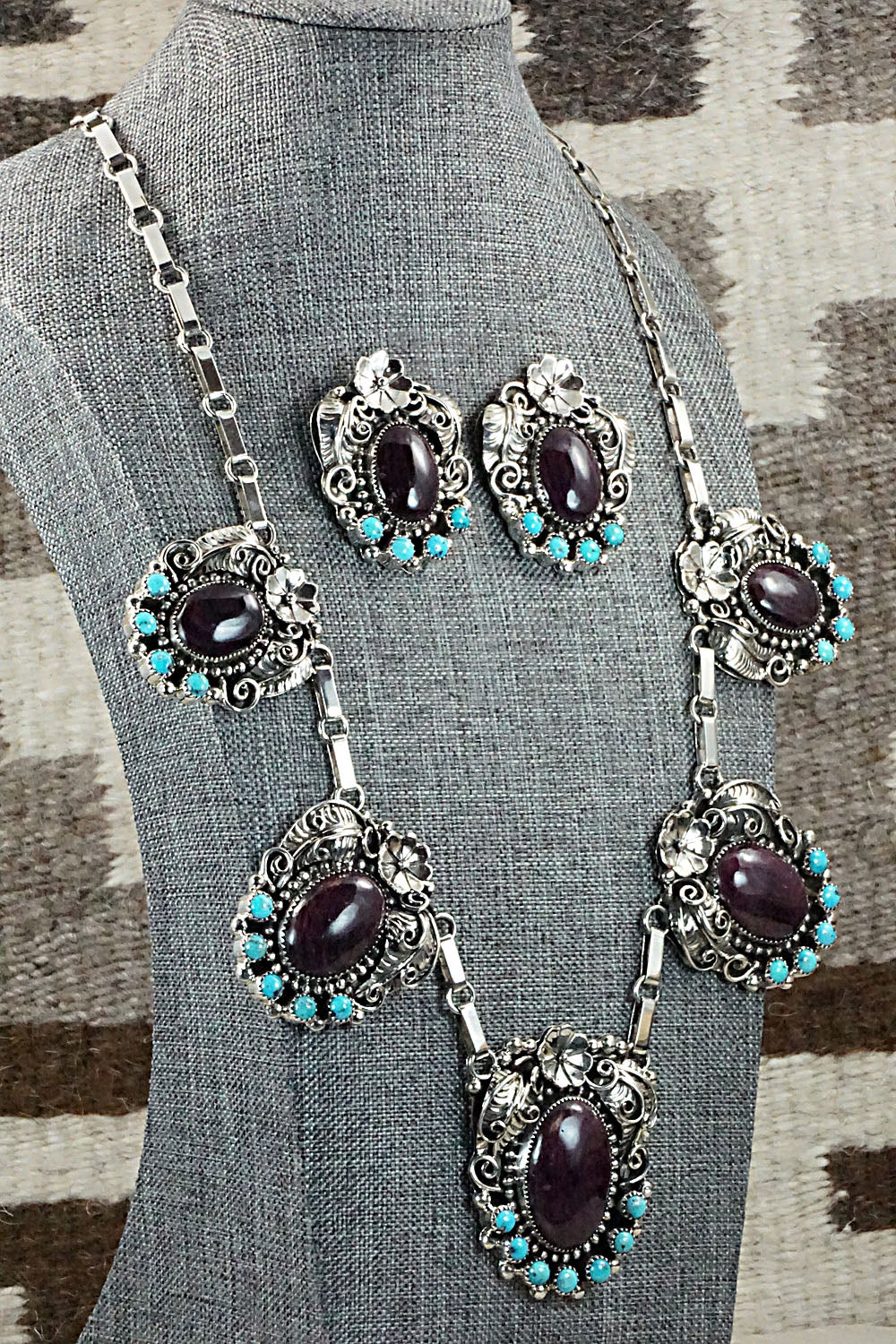 Turquoise, Spiny Oyster & Sterling Silver Necklace Set - Sandra Parkett