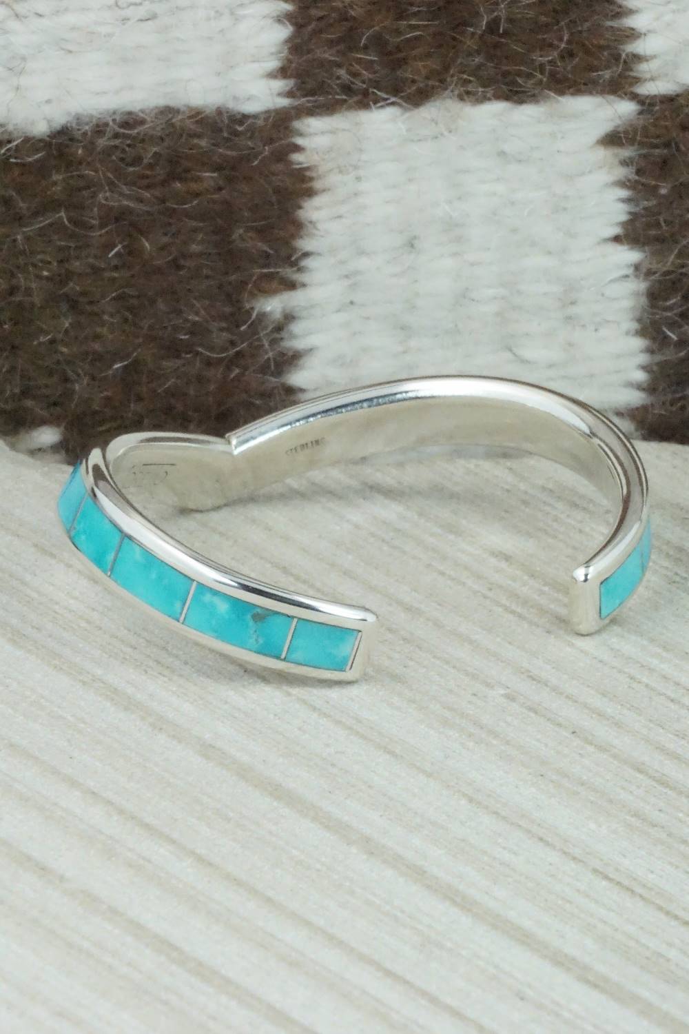 Turquoise & Sterling Silver Inlay Bracelet - Lawrence Loretto