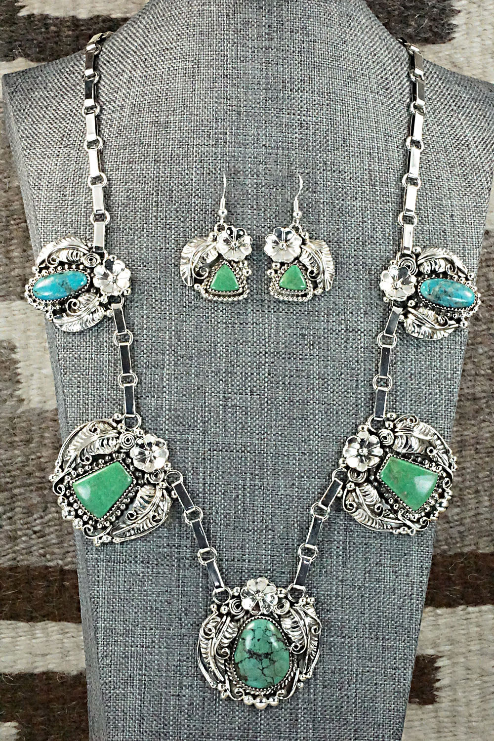 Turquoise & Sterling Silver Necklace & Earrings Set - Sandra Parkett