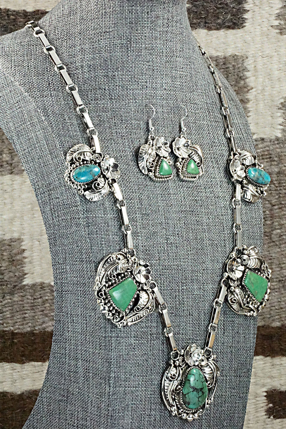 Turquoise & Sterling Silver Necklace & Earrings Set - Sandra Parkett