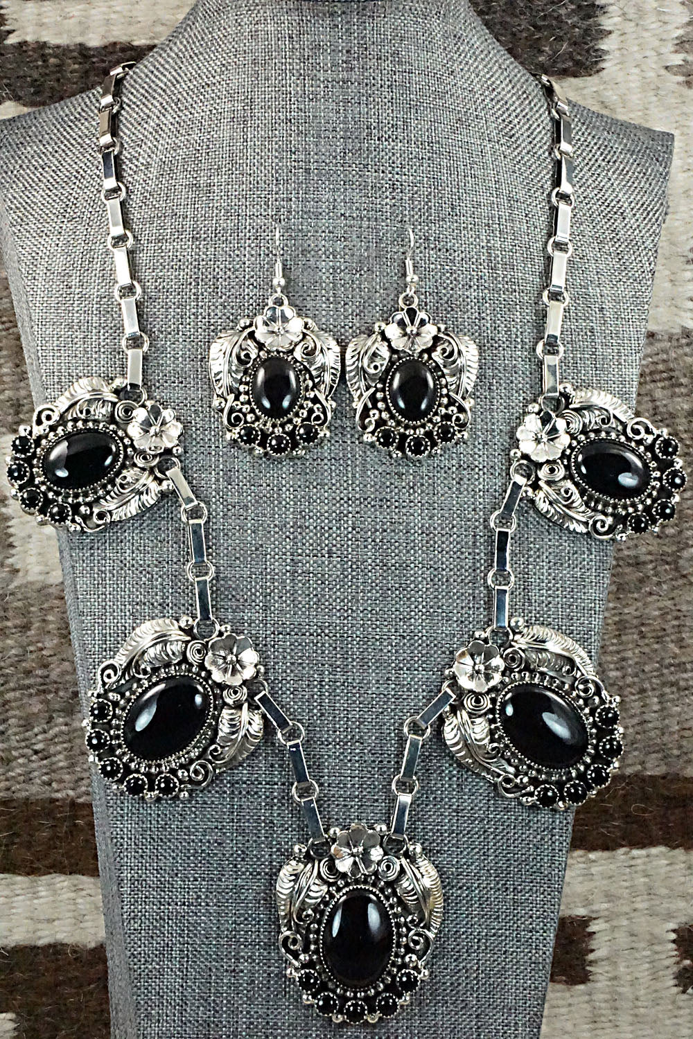 Onyx & Sterling Silver Necklace & Earrings Set - Sandra Parkett