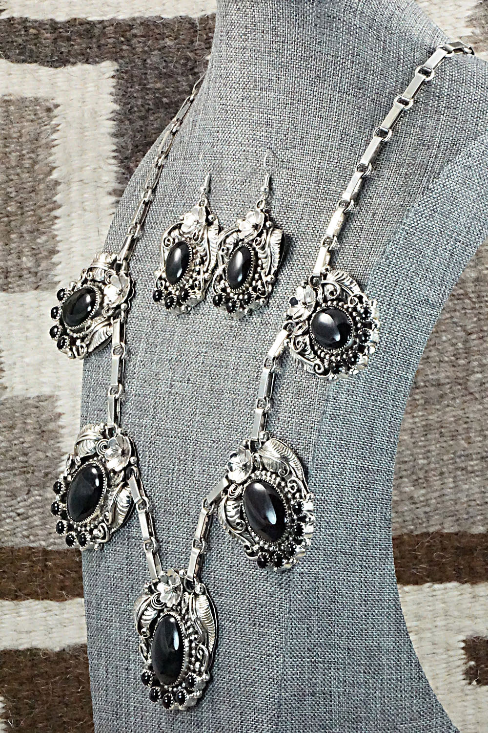 Onyx & Sterling Silver Necklace & Earrings Set - Sandra Parkett