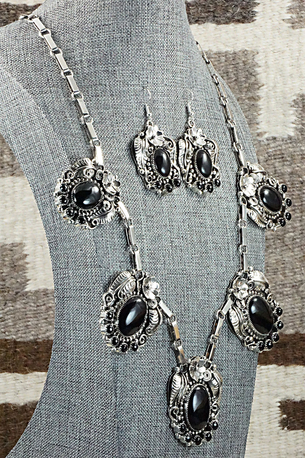 Onyx & Sterling Silver Necklace & Earrings Set - Sandra Parkett