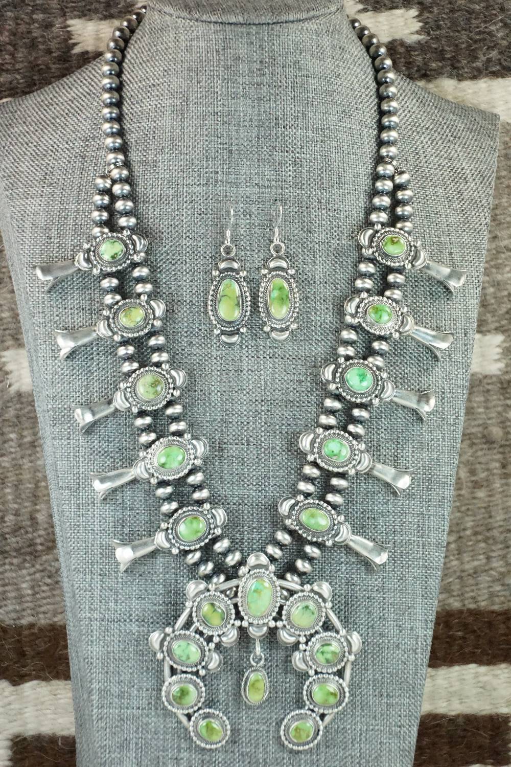Turquoise & Sterling Silver Squash Blossom Set - Tom Lewis