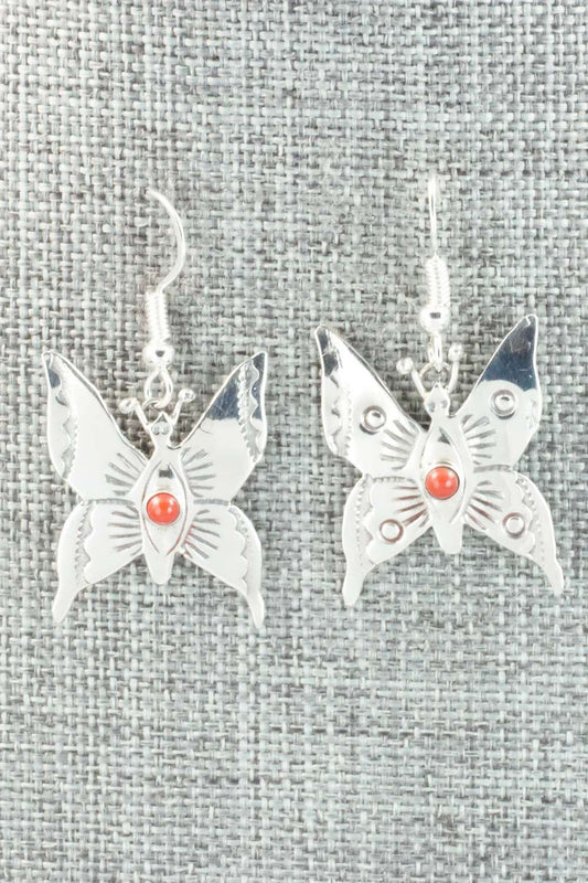 Coral & Sterling Silver Earrings - Lucille Platero