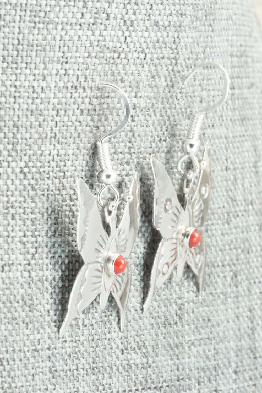 Coral & Sterling Silver Earrings - Lucille Platero