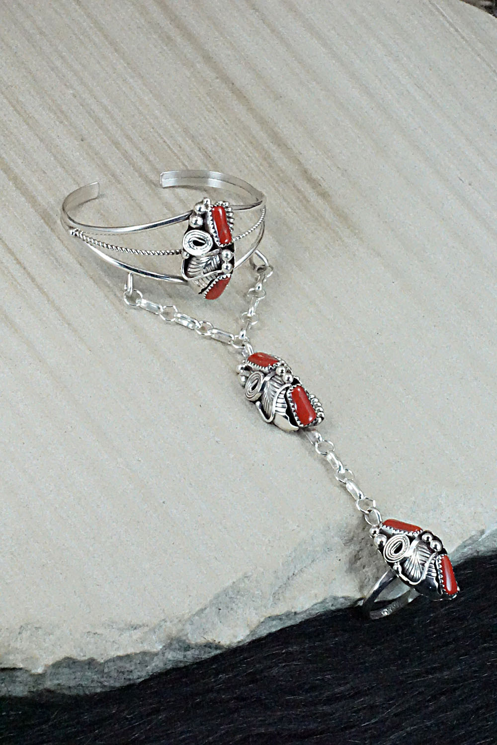 Coral Bracelet and Ring - Max Calladitto - Size 7.5 (Adj.)