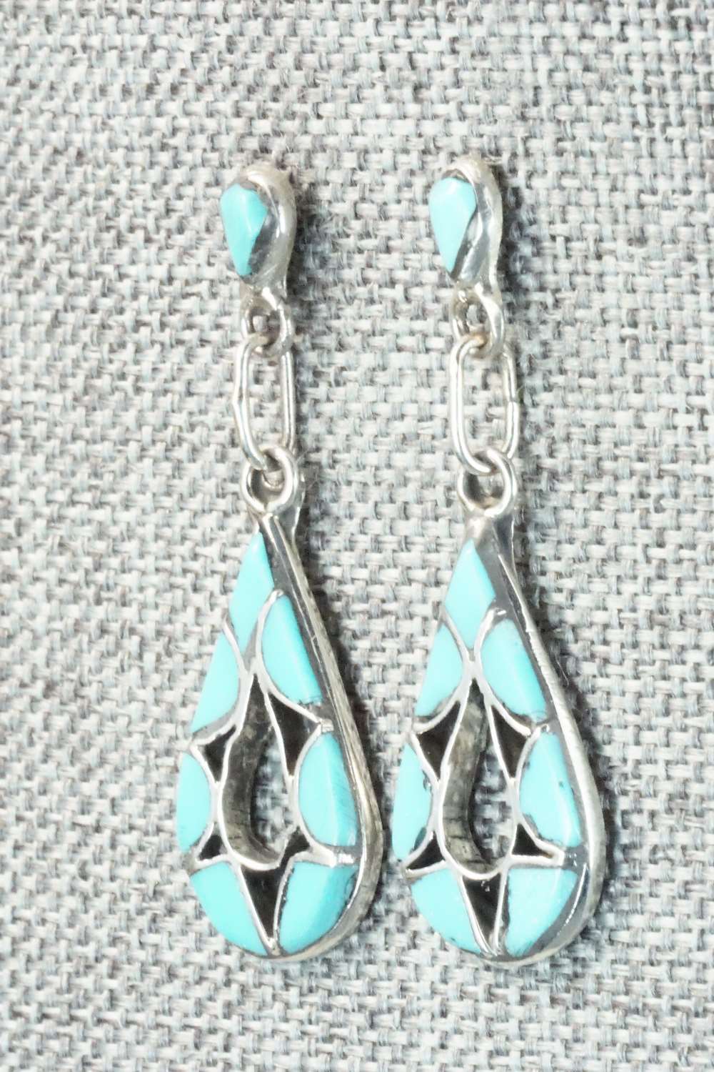 Turquoise and Sterling Silver Earrings - J. Bowannie