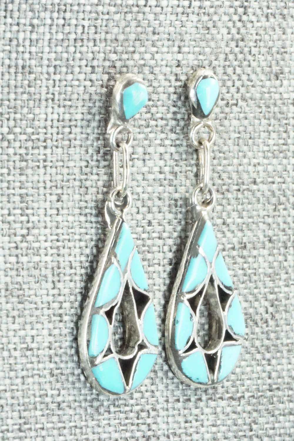 Turquoise and Sterling Silver Earrings - J. Bowannie