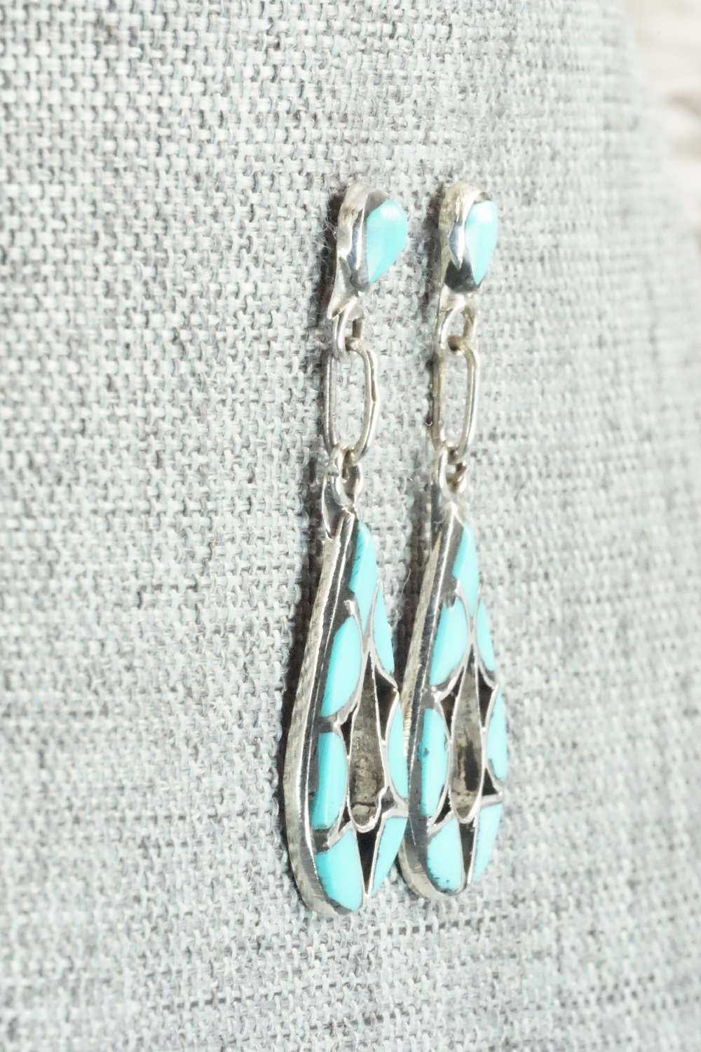 Turquoise and Sterling Silver Earrings - J. Bowannie