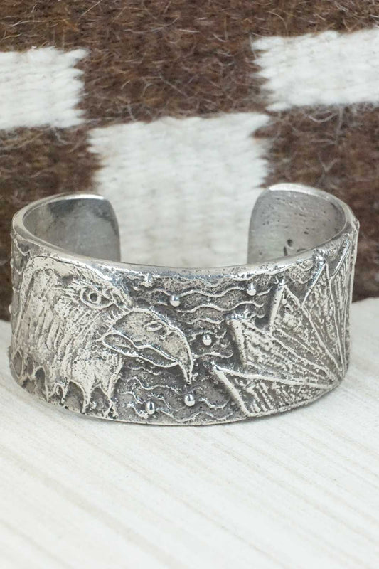 Sterling Silver Tufa Cast Bracelet - Navajo