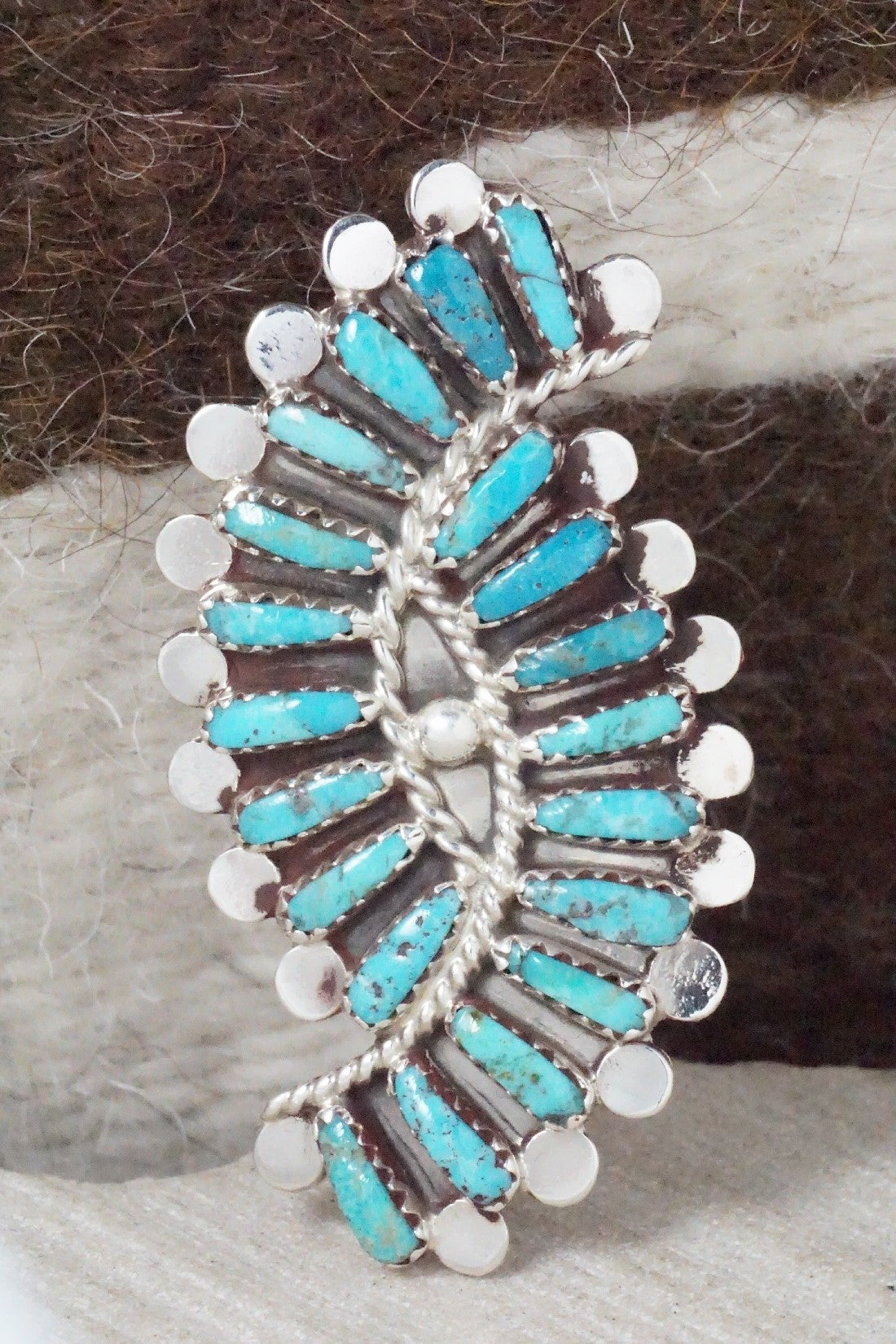 Turquoise & Sterling Silver Ring - Lavell Byjoe - Size 7.5