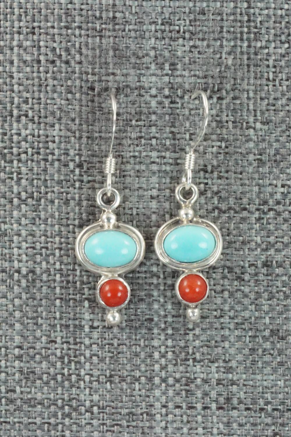 Turquoise, Coral & Sterling Silver Earrings - Mark Barney