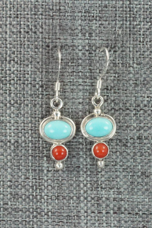 Turquoise, Coral & Sterling Silver Earrings - Mark Barney