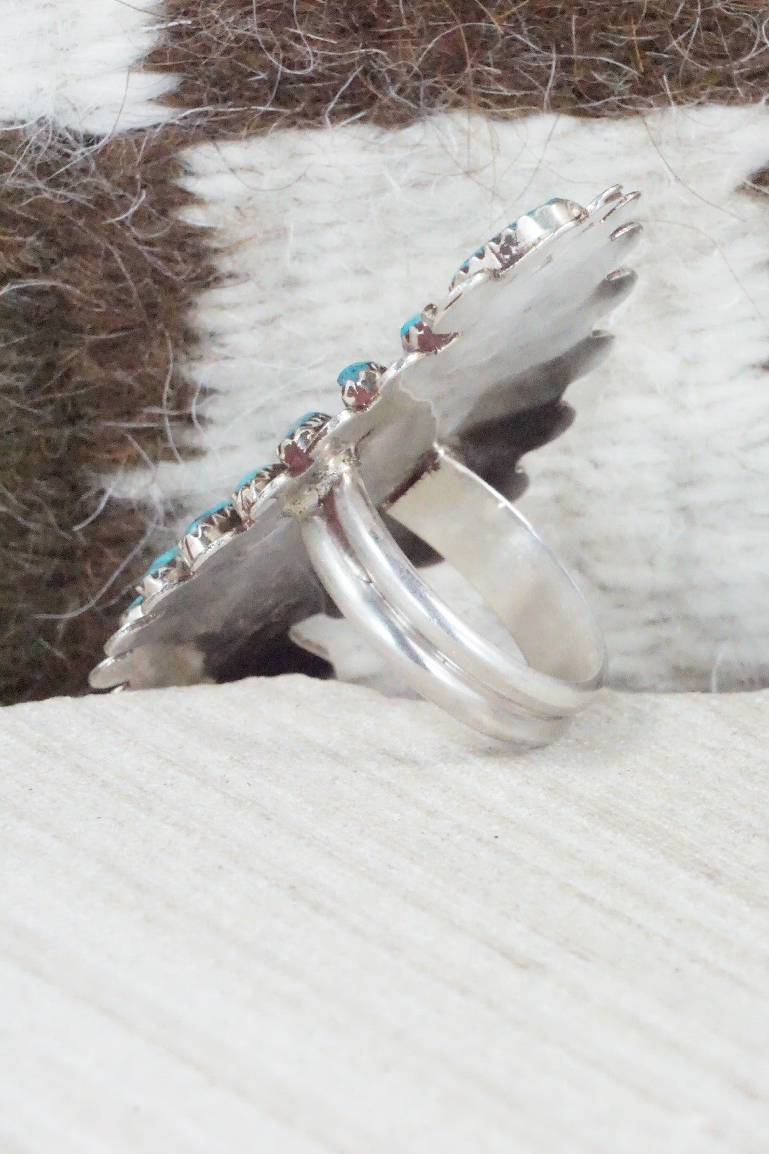 Turquoise & Sterling Silver Ring - Lavell Byjoe - Size 7.5