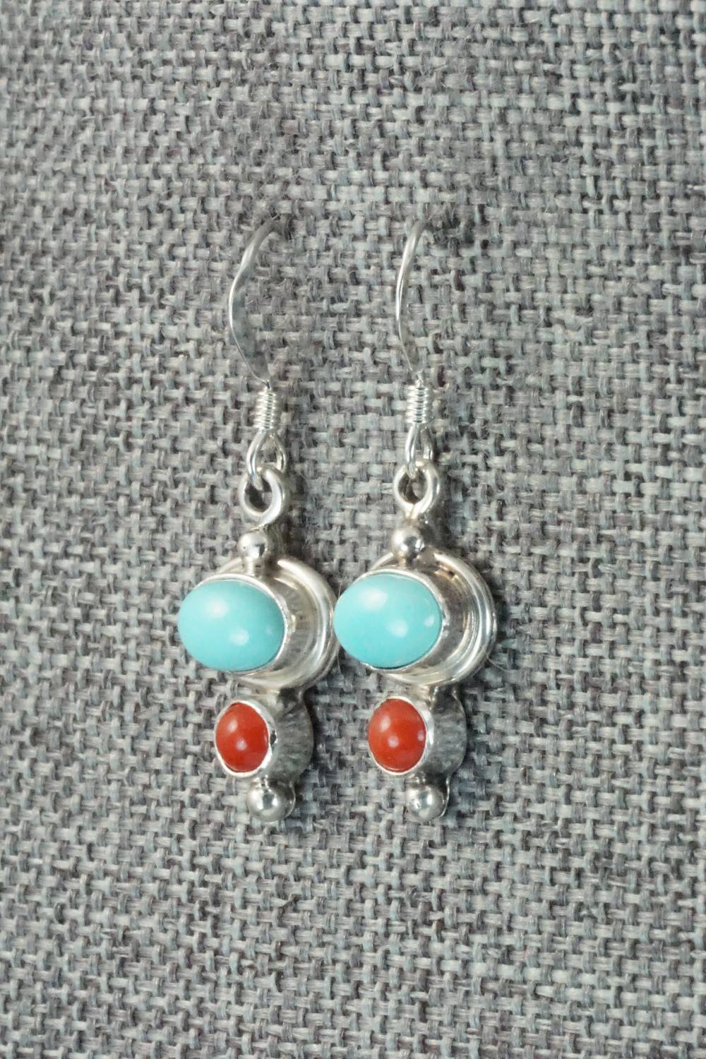 Turquoise, Coral & Sterling Silver Earrings - Mark Barney