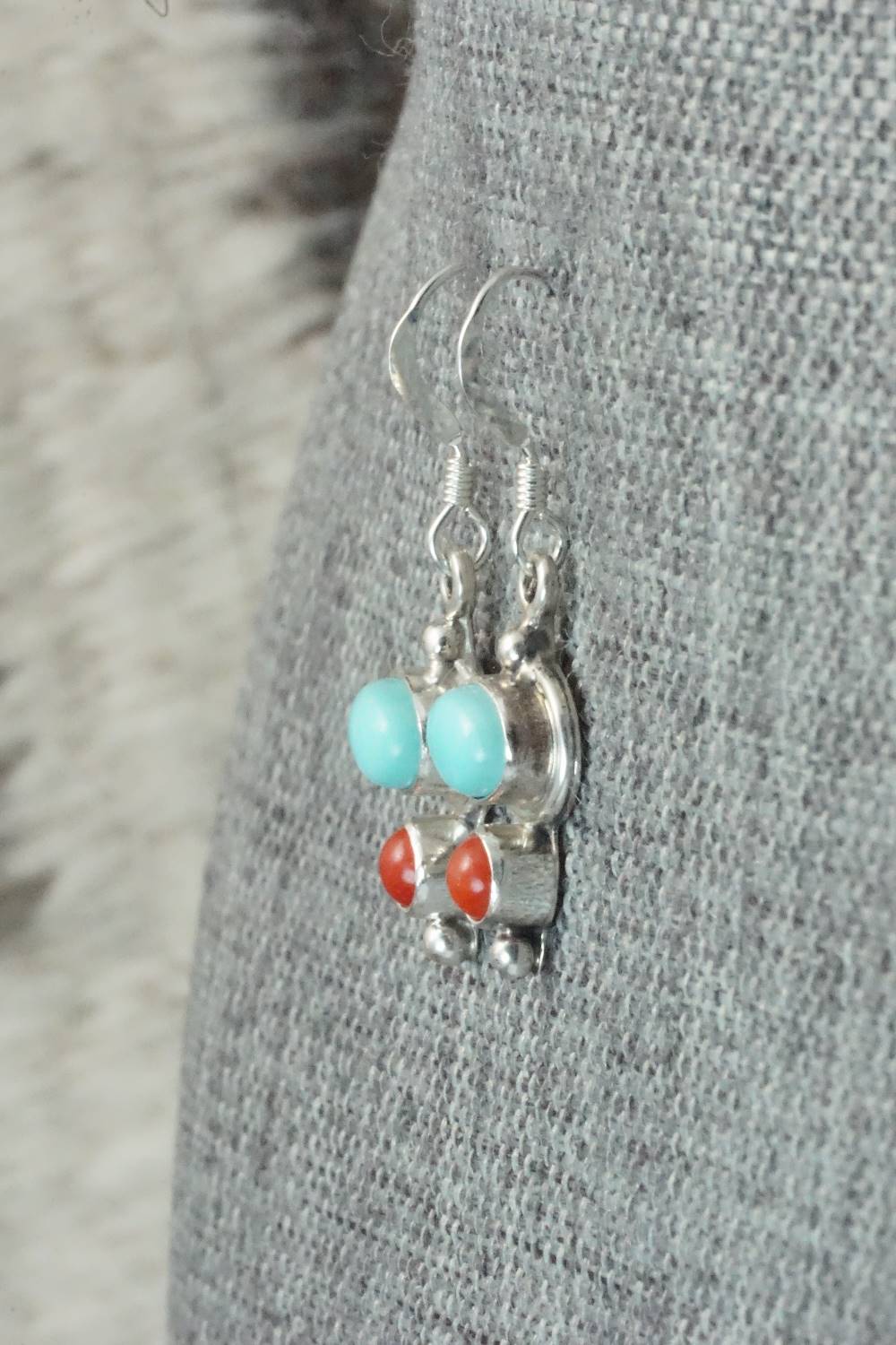 Turquoise, Coral & Sterling Silver Earrings - Mark Barney