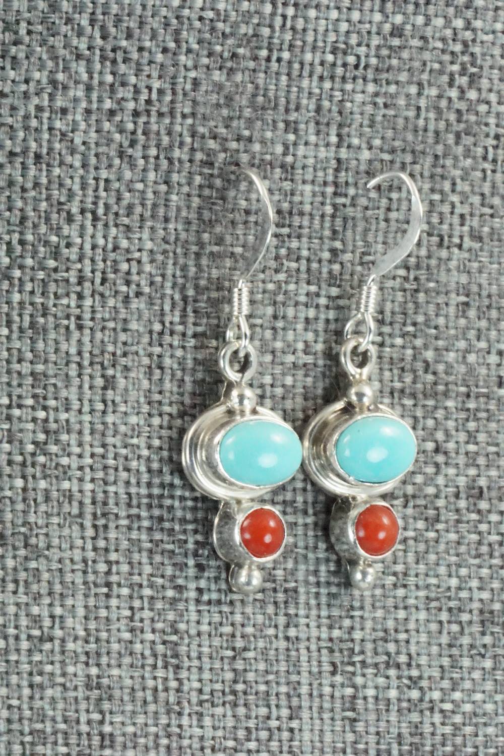 Turquoise, Coral & Sterling Silver Earrings - Mark Barney
