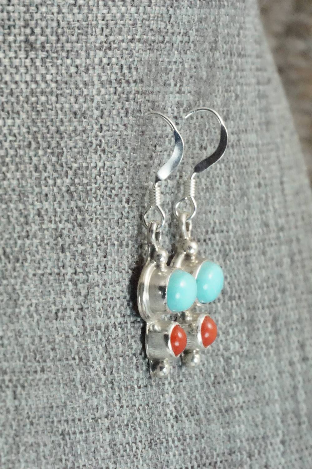 Turquoise, Coral & Sterling Silver Earrings - Mark Barney