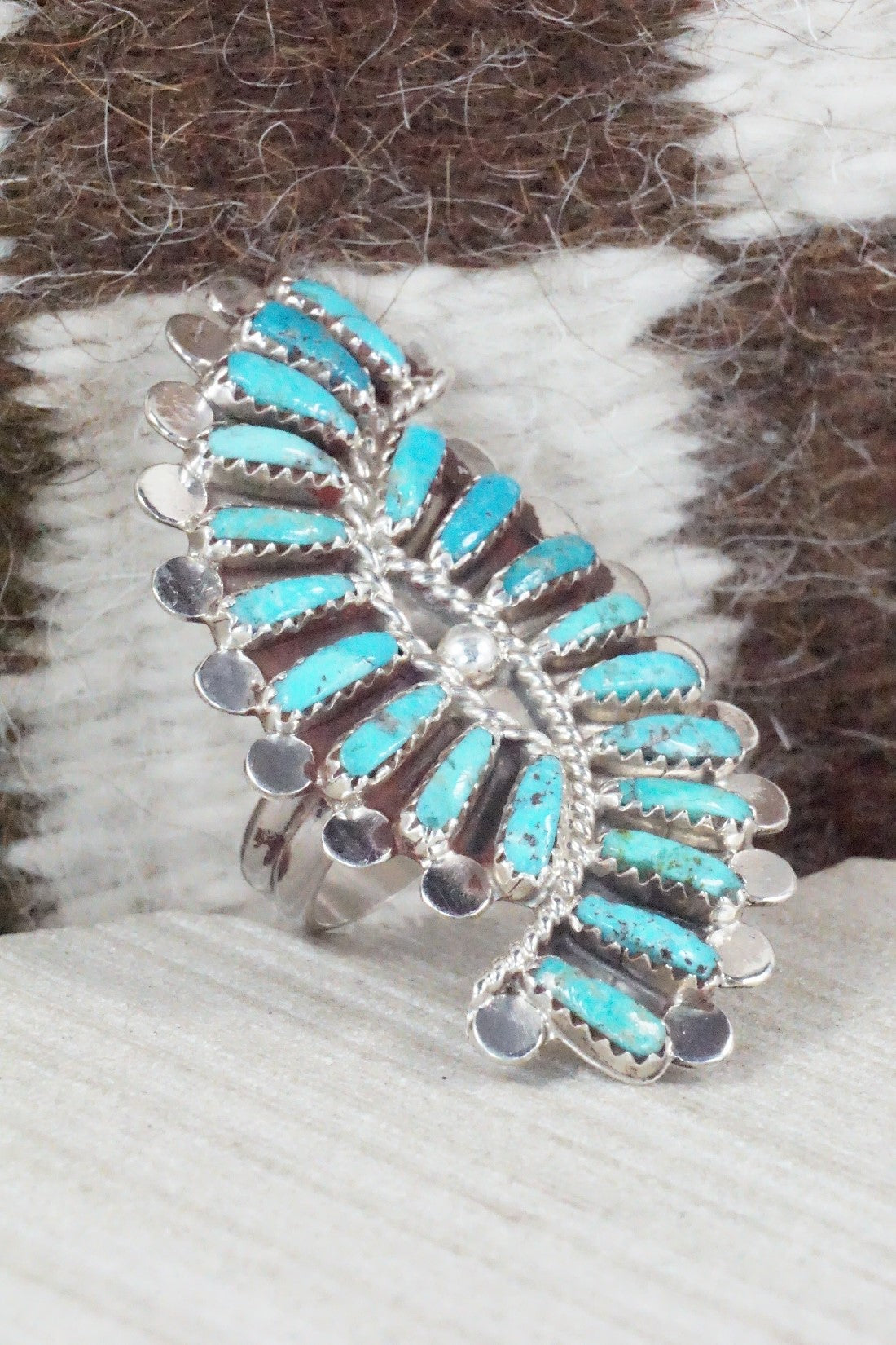 Turquoise & Sterling Silver Ring - Lavell Byjoe - Size 7.5