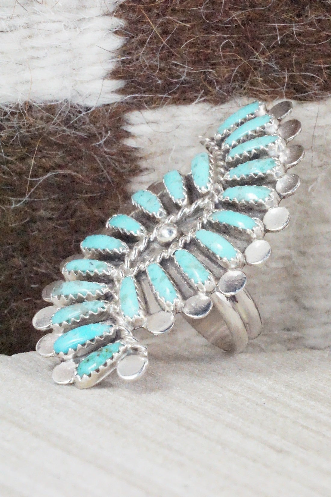 Turquoise & Sterling Silver Ring - Lavell Byjoe - Size 7.5