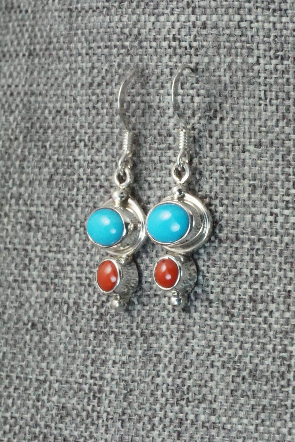 Turquoise, Coral & Sterling Silver Earrings - Mark Barney