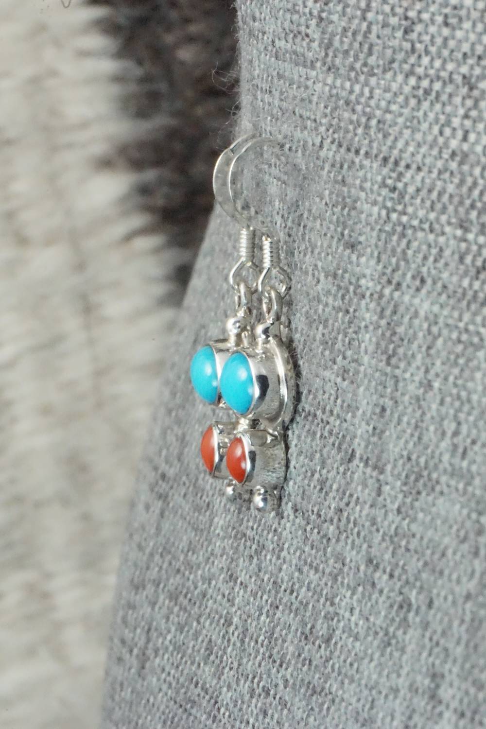 Turquoise, Coral & Sterling Silver Earrings - Mark Barney