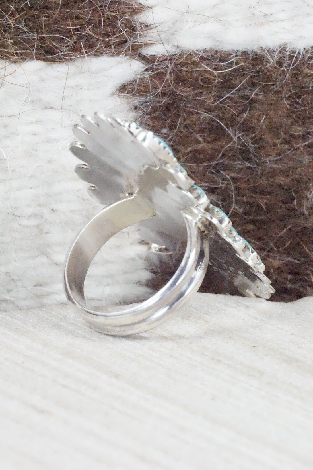 Turquoise & Sterling Silver Ring - Lavell Byjoe - Size 7.5