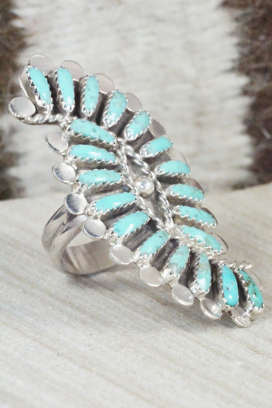 Turquoise & Sterling Silver Ring - Lavell Byjoe - Size 7.5