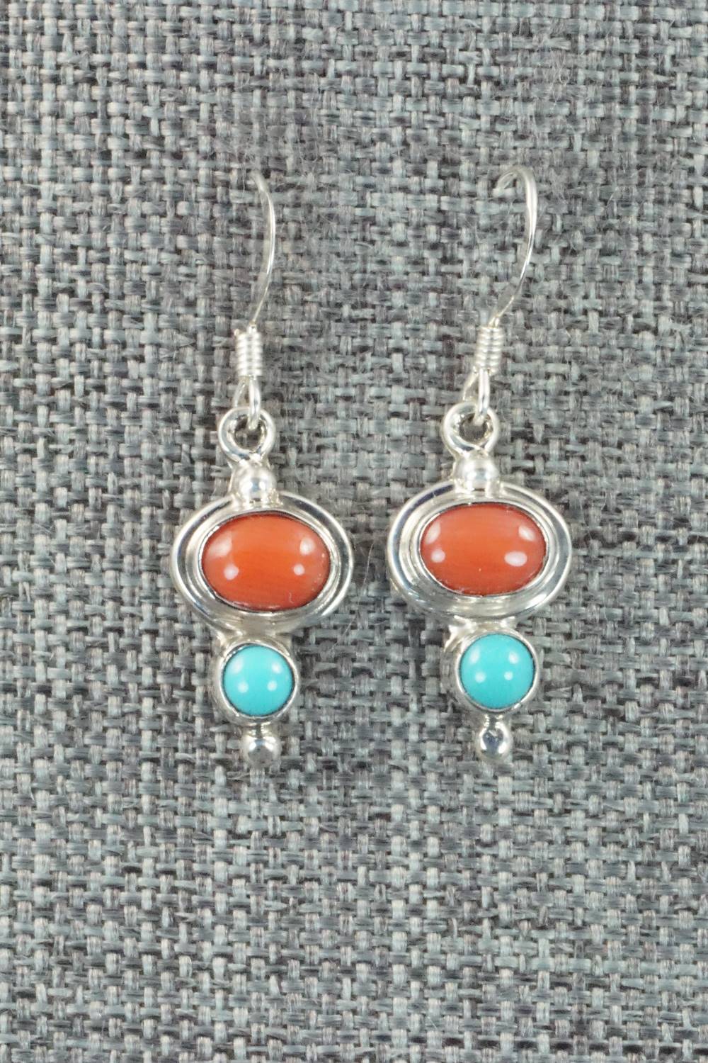 Turquoise, Coral & Sterling Silver Earrings - Mark Barney