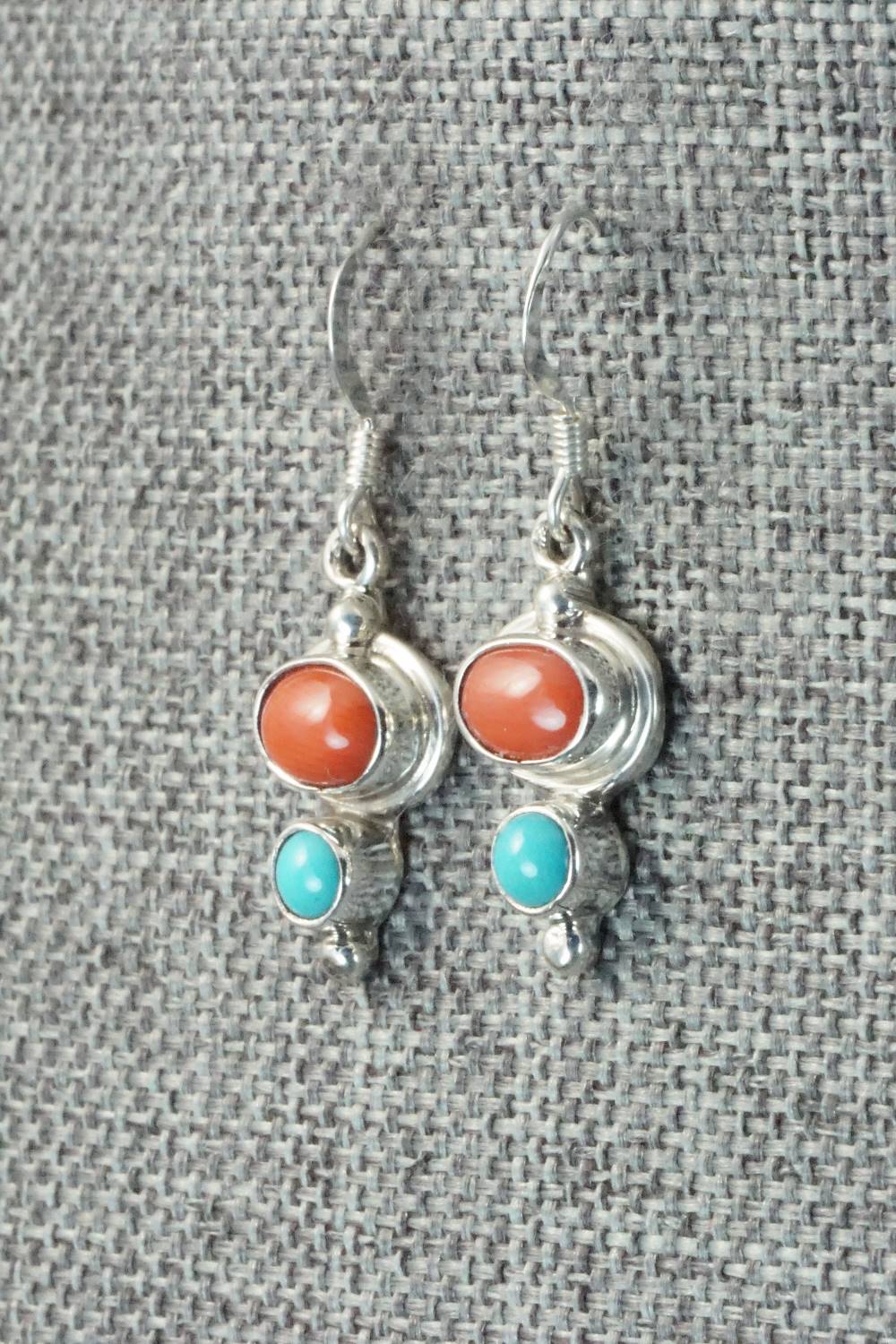 Turquoise, Coral & Sterling Silver Earrings - Mark Barney