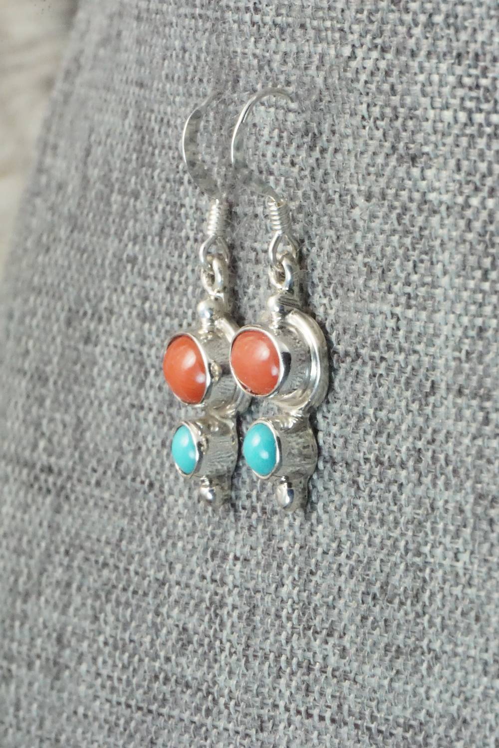 Turquoise, Coral & Sterling Silver Earrings - Mark Barney