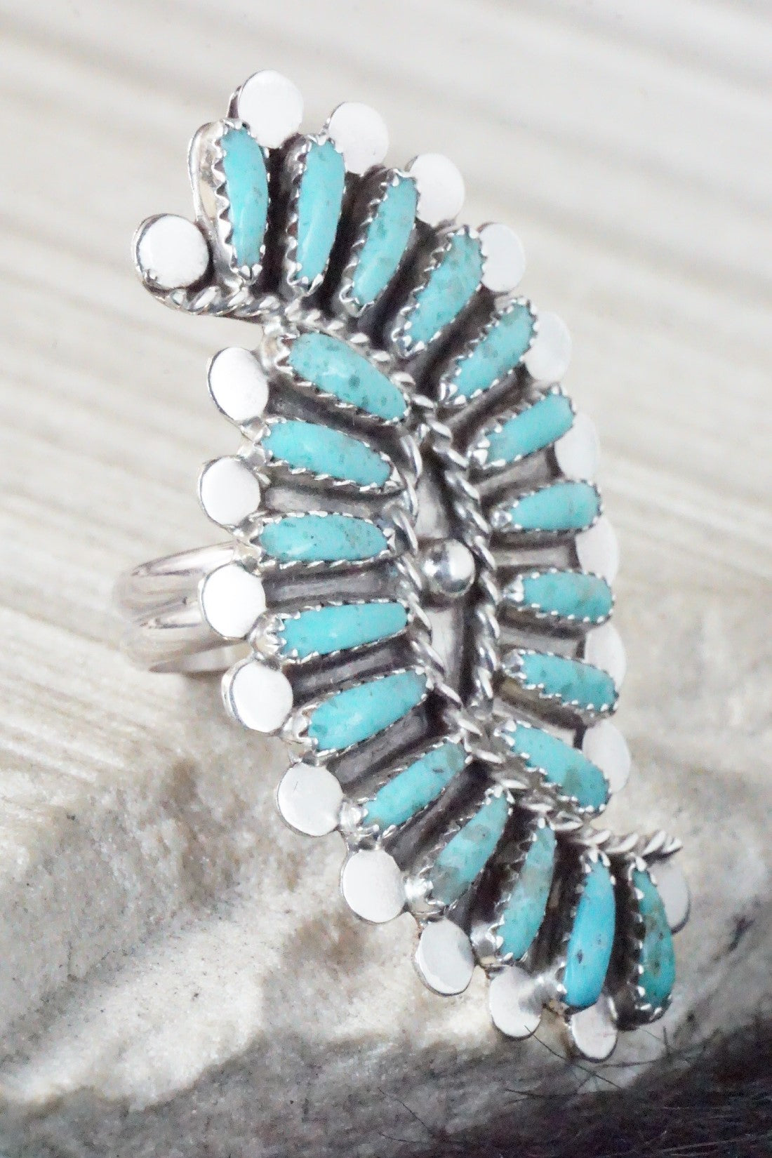 Turquoise & Sterling Silver Ring - Lavell Byjoe - Size 7.5