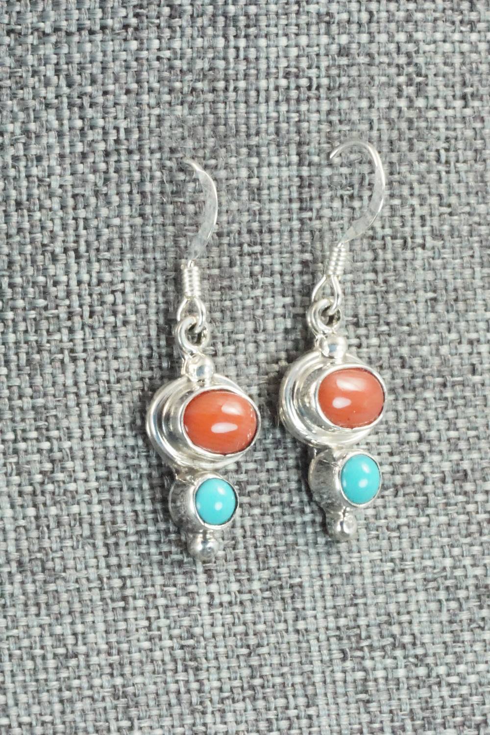 Turquoise, Coral & Sterling Silver Earrings - Mark Barney