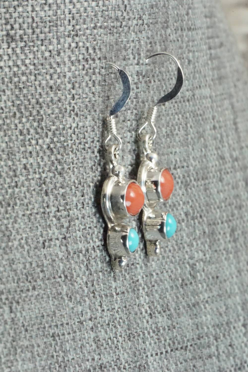 Turquoise, Coral & Sterling Silver Earrings - Mark Barney
