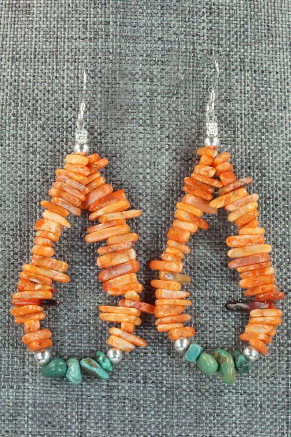 Spiny Oyster, Turquoise and Sterling Silver Earrings - Doreen Jake