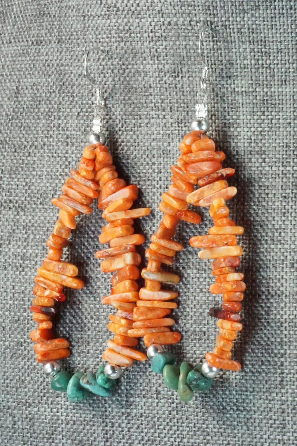 Spiny Oyster, Turquoise and Sterling Silver Earrings - Doreen Jake