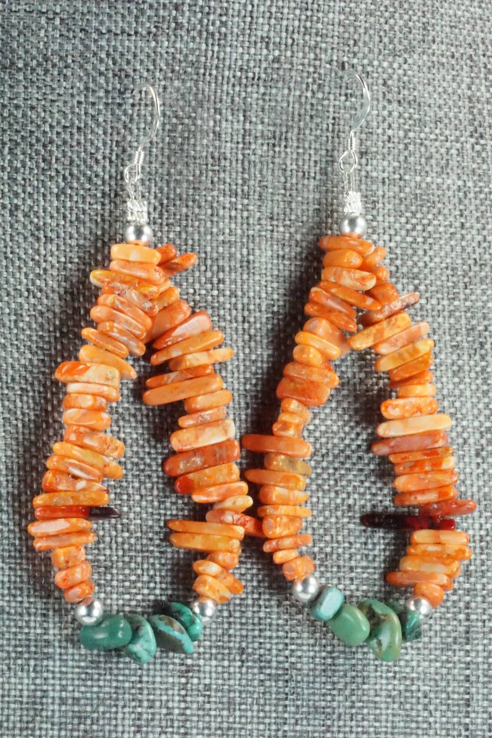 Spiny Oyster, Turquoise and Sterling Silver Earrings - Doreen Jake