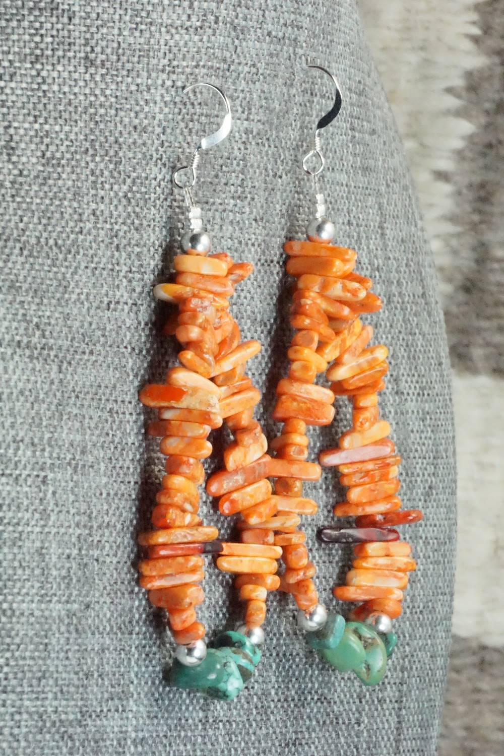 Spiny Oyster, Turquoise and Sterling Silver Earrings - Doreen Jake
