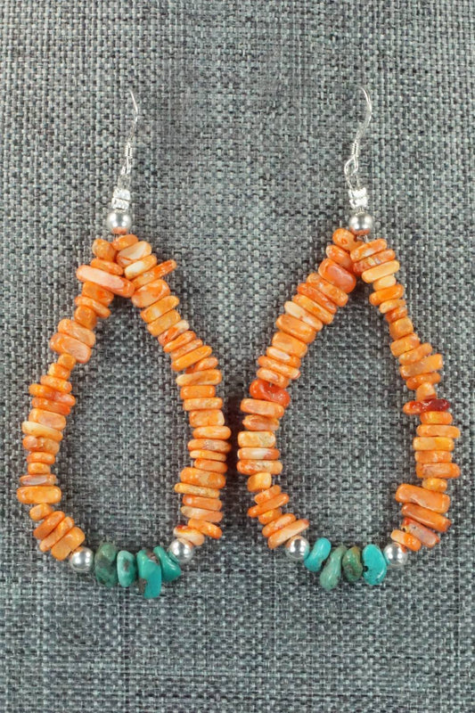 Spiny Oyster, Turquoise and Sterling Silver Earrings - Doreen Jake