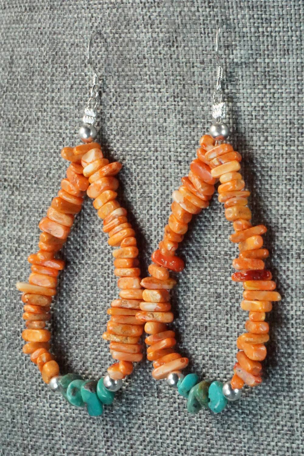 Spiny Oyster, Turquoise and Sterling Silver Earrings - Doreen Jake