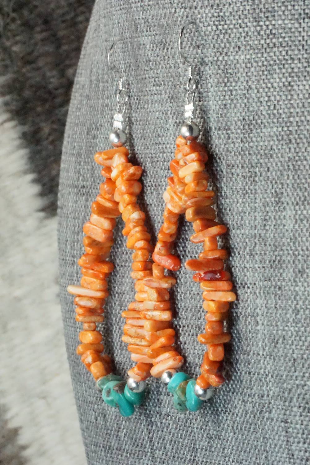 Spiny Oyster, Turquoise and Sterling Silver Earrings - Doreen Jake