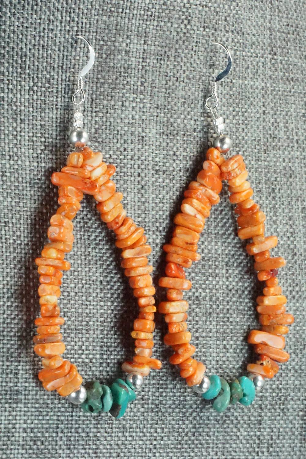 Spiny Oyster, Turquoise and Sterling Silver Earrings - Doreen Jake
