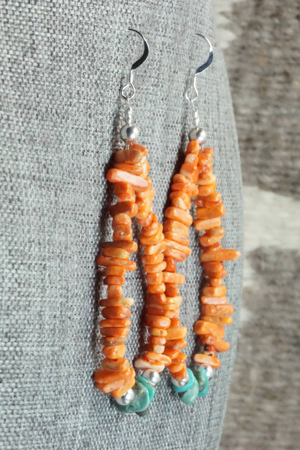 Spiny Oyster, Turquoise and Sterling Silver Earrings - Doreen Jake