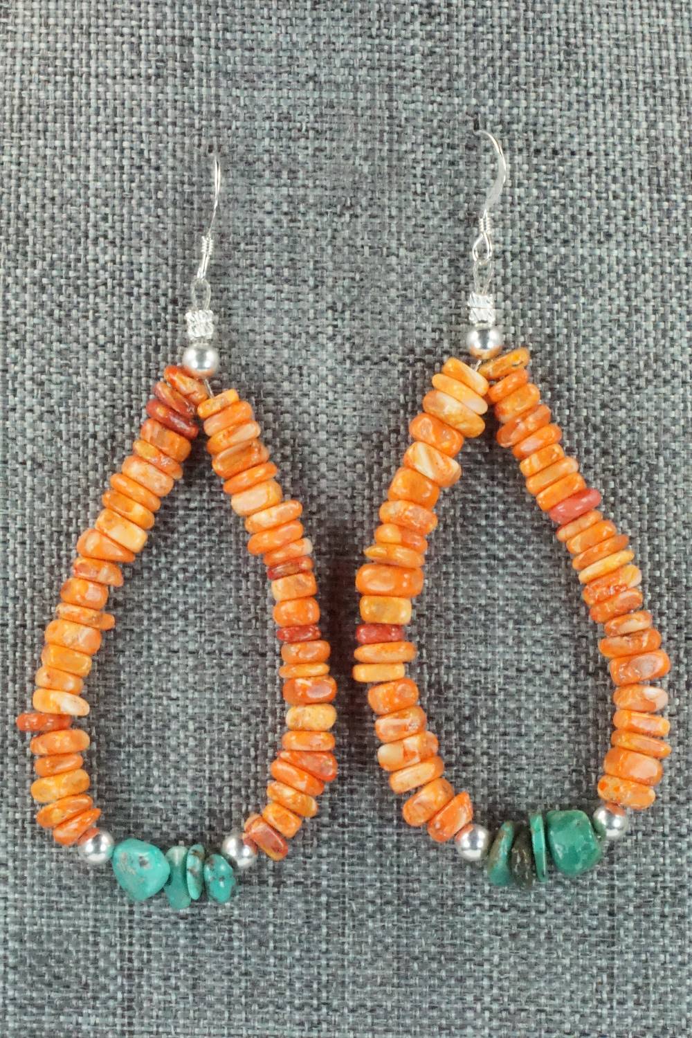 Spiny Oyster, Turquoise and Sterling Silver Earrings - Doreen Jake