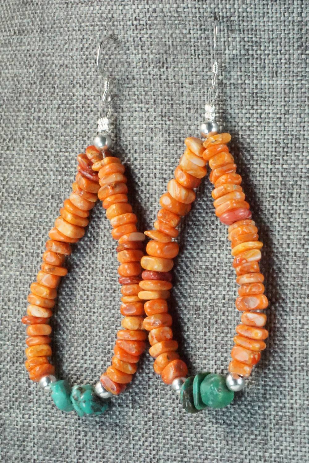 Spiny Oyster, Turquoise and Sterling Silver Earrings - Doreen Jake