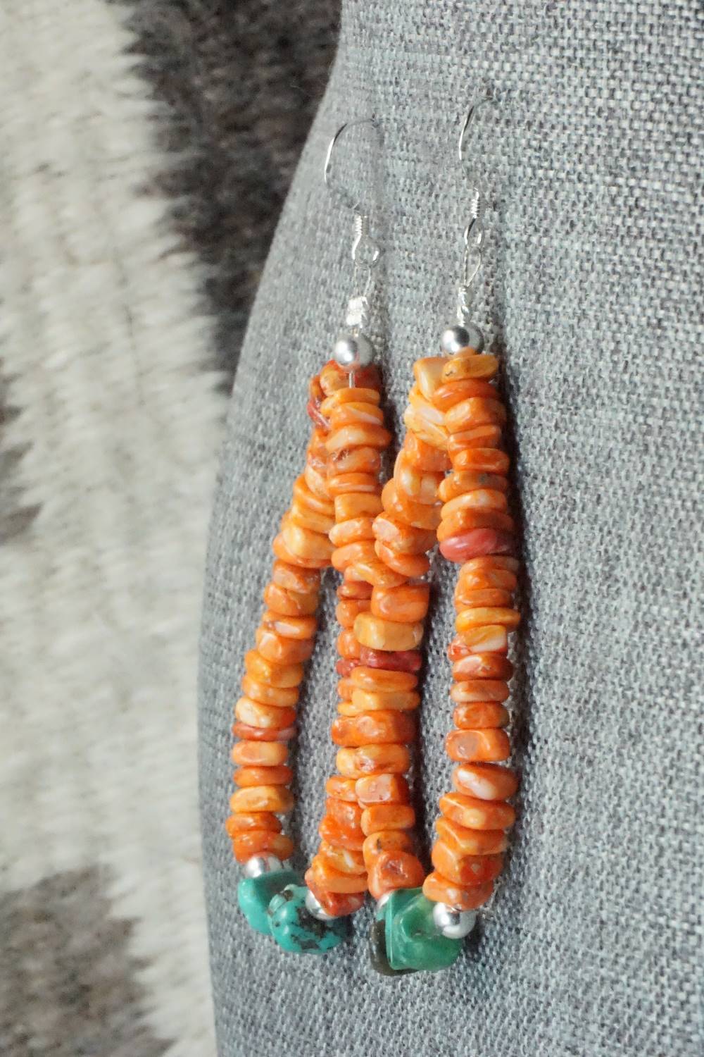 Spiny Oyster, Turquoise and Sterling Silver Earrings - Doreen Jake